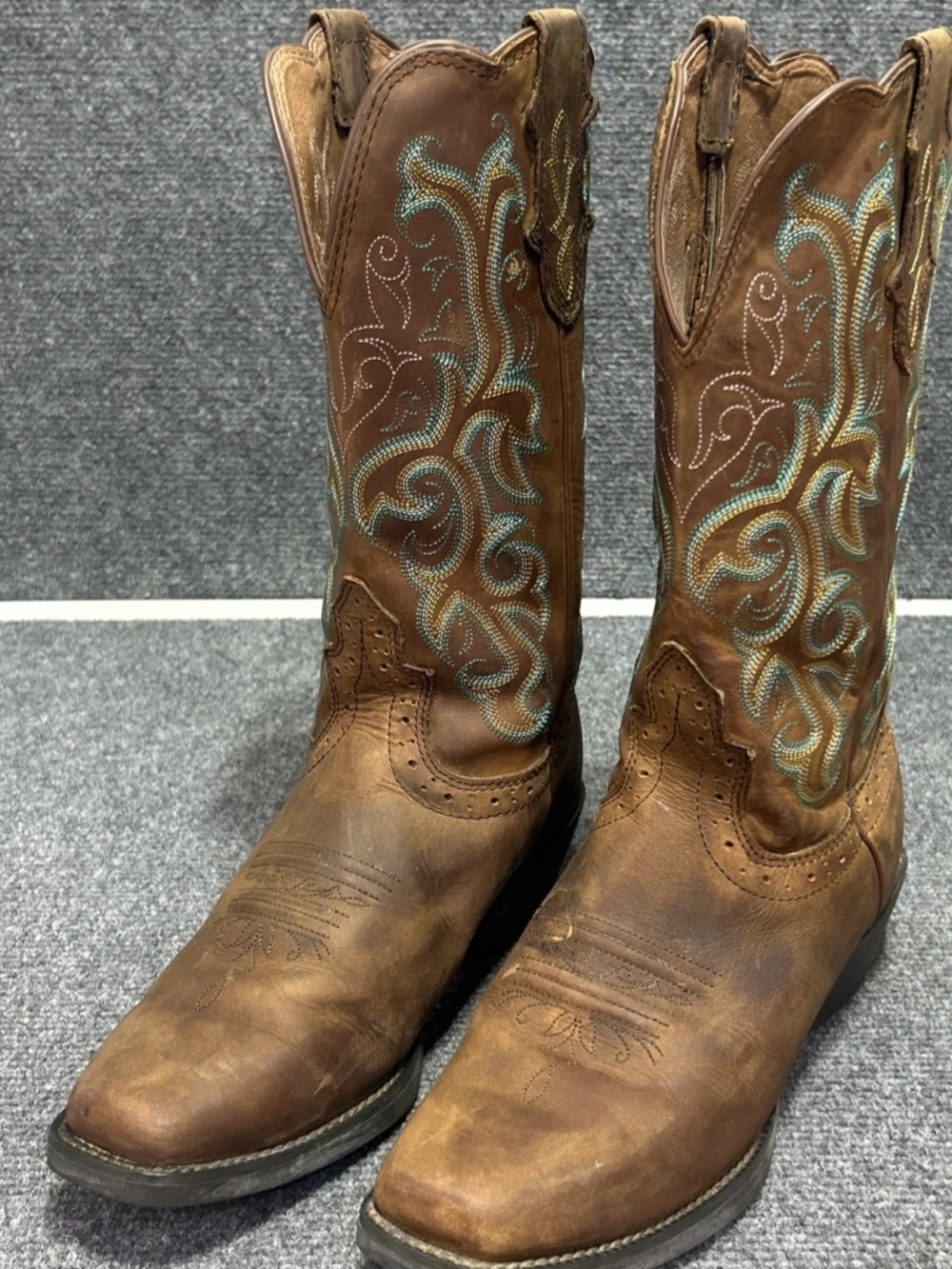 Justin L2552 Stampede Square Toe Leather Western Cowboy Boots Women's 7B